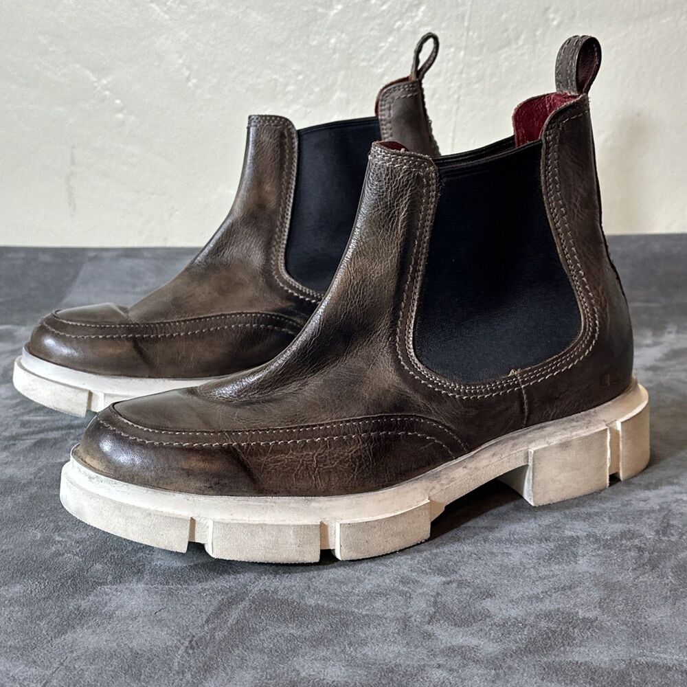 Bed Stu 9 Women’s Chelsea Brown Leather Boots White Sole Sneaker Red Lining